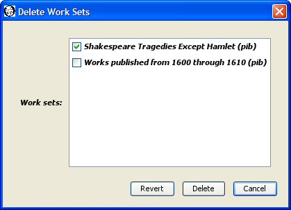 Delete work sets dialog