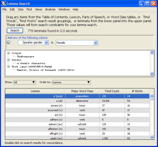 Lemma Search output